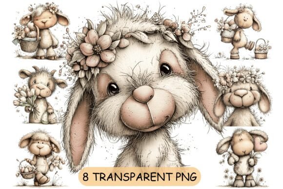 Download 8 Whimsical Easter Bunny Floral PNG - Easter bunny Collection
