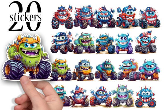 Download Stickers for Kids, Cute Monster Trucks - Monster Collection