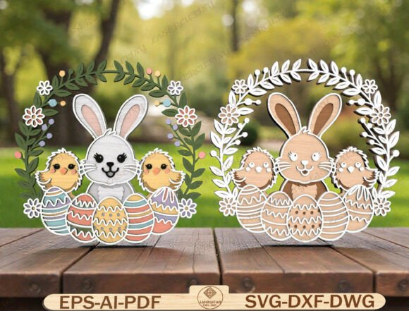 Download Easter Bunny Chick Floral Frame LaserCut - Easter bunny Collection